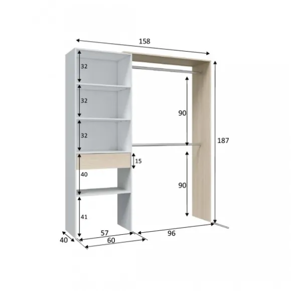 Armario vestidor roble-blanco
