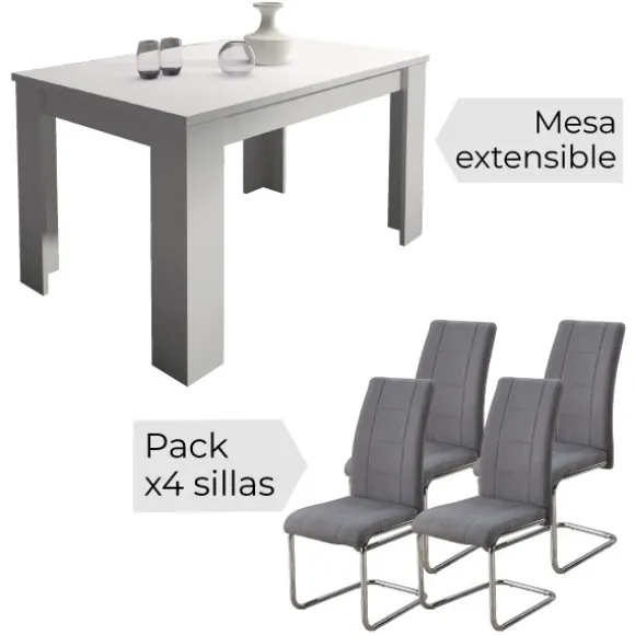Conjunto Corfu blanca + sillas San marengo
