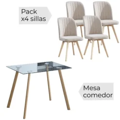 Conjunto mesa Acnes + 4 sillas Lane