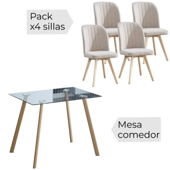 Conjunto mesa Acnes + 4 sillas Lane