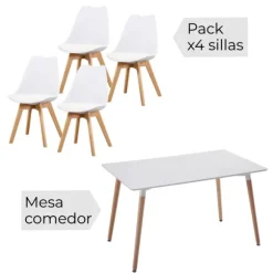 Conjunto mesa Dinamarca 100 + 4 sillas Fina