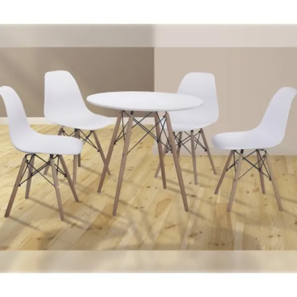 Conjunto mesa redonda y 4 sillas Dinamarca blanco