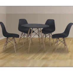Conjunto mesa redonda y 4 sillas Dinamarca negro