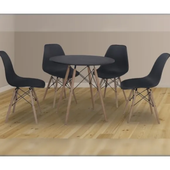 Conjunto mesa redonda y 4 sillas Dinamarca negro