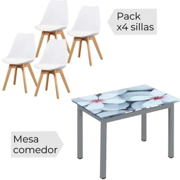 Mesa extensible Flores + 4 sillas Fina